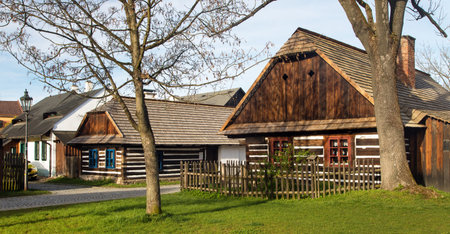 wooden houses in the open-air museum Bethlehem, Hlinsko town, Hlinsko in Bohemia, Czech RepublicBohemiaの写真素材