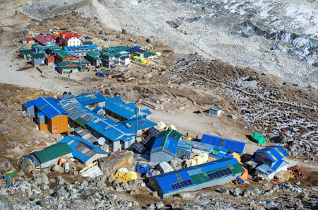 Gorak shep village, village near Mount Everest base camp and mount Kala Patthar, Khumbu valley, Solu khumbu, Nepal Himalayas mountainsの写真素材