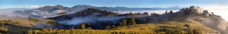 Himalaya, beautiful view from the foothills of the Himalayas to the main ridge with the peak of...