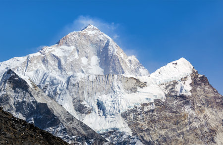 View of mount Makalu (8463 m) from Renjo La pass, Way to Everest base camp, three passes trek, Everest area, Sagarmatha national park, Khumbu valley, Nepal Himalayas mountainsの写真素材