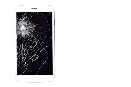 Broken screen phone, On a white backgroundの写真素材