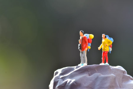 Travel Concept. Men and women with backpack to travel. mini figureの写真素材