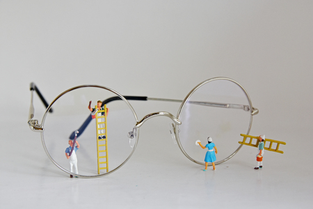 Minifigure, Concept Cleaners in Blue, Housewife cleaning glassesの写真素材