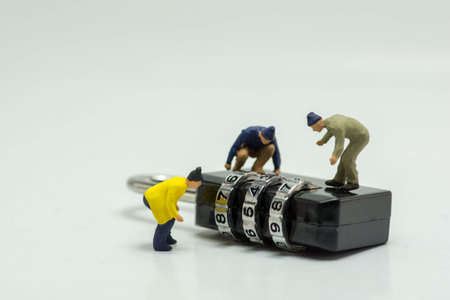 Concept, People are decrypting unlock padlock, Decrypt the keyの写真素材