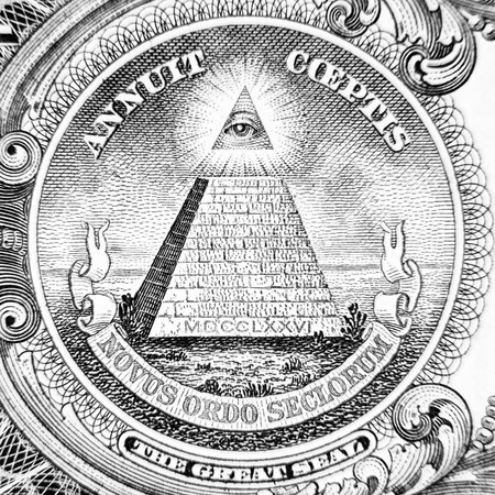Novus ordo seclorum, dollar money detail, black and whiteの写真素材