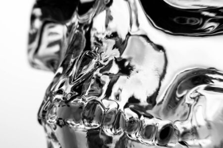Crystal skull, glass brainpan black and white, detailの写真素材