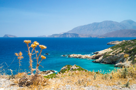 Azure coast of Crete, Greece, panorama of greek islandsの写真素材