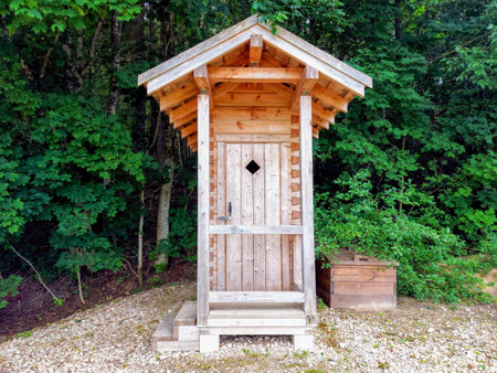 traditional wooden country toilet in Latviaの写真素材