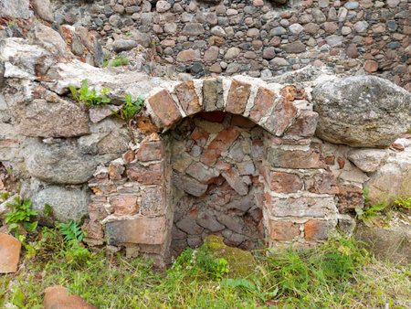 very ancient medieval burnt bricksの写真素材