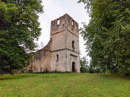 collapsed church bombed during the war in Latviaのeditorial素材