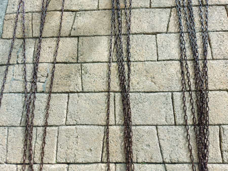 wall with iron chains located in Sighnaghi Georgiaの写真素材
