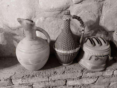Many earthenware jugs for wine and food. Georgiaの写真素材