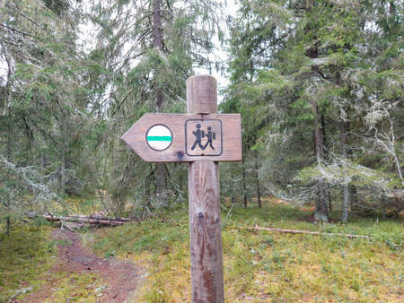 view of three wooden directional signs on a pole Estoniaの写真素材