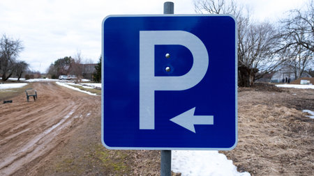 Parking place sign on post pole, traffic road roadsign, blue isolated.