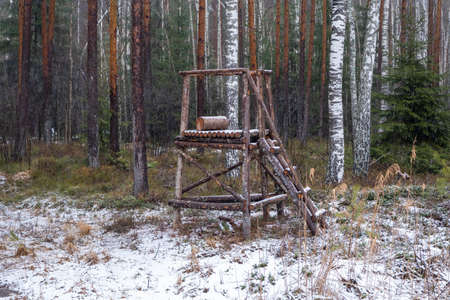 Hunter stand on the edge of the forest, Spring seasonの写真素材
