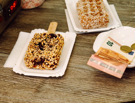 .Belgian waffles under the caramel topping. purchase of ten euros.