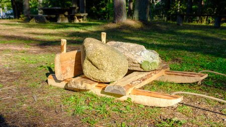 wooden sled with stones. for moving heavy things. Latvian history