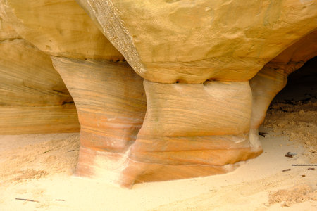 An amazing sandstone formation. Veczemju cliff, Latvia. a natural rock formation by the Baltic Sea.の写真素材