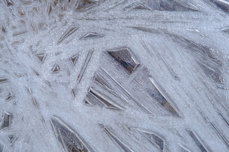 texture ice cracks, white ice crystals, winter frost background.