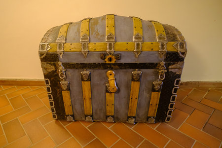 Very old box in the attic like pirate treasure box.High dynamic range image. Pakruojis manor, Lithuania.のeditorial素材