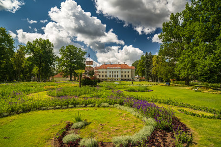 Pakruojis, Lithuania. July 7, 2023: Flower festival in Pakruojis manor. Sculptures and flower installations in the manor parkのeditorial素材