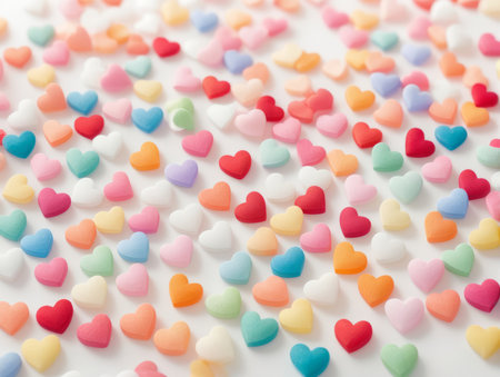 Many small colorful hearts on a light background. Valentine's Day theme. wedding theme.の素材