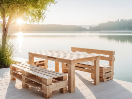 Rustic Chic Living Wooden Pallet Furniture Creates Cozy Ambiance.の素材