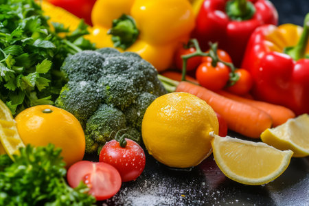 A table covered with an assortment of different types of fresh vegetables.の素材
