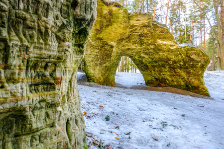 Picturesque view of the picturesque sandstone caves of Liela Ellite, Liepa parish, Priekuli county, Vidzeme county, Latvia.の写真素材