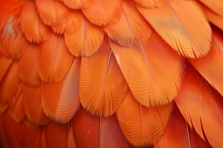 Close-up of vibrant orange bird feathers with intricate patternsの素材