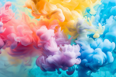 Colorful ink swirling and mixing underwater, creating a vibrant and mesmerizing abstract effectの素材