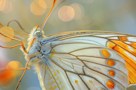 A detailed close-up of a butterfly against a bokeh backgroundの素材