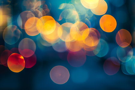 A vibrant display of colorful bokeh lights creating an abstract background.の素材
