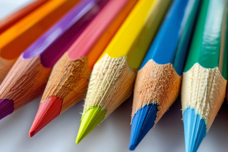 A close-up of vibrantly colored pencils arranged diagonally.の素材