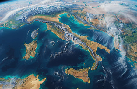 Stunning view of Earth from space with vibrant oceans and continents.の素材