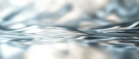 A close-up abstract image of liquid metal reflections with smooth, flowing ripples. The glossy surface and soft lighting create a futuristic feel.の素材