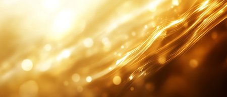 A luminous abstract background featuring golden light waves with smooth flowing motion and glowing highlights, creating a warm, elegant effect.の素材