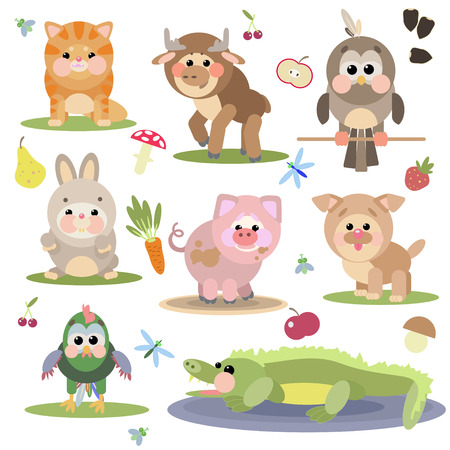 vector illustration of cute animals on white backgroundのイラスト素材