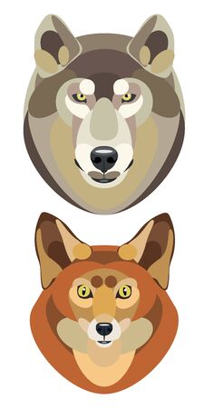 vector illustration of wolf head and fox head on white backgroundのイラスト素材