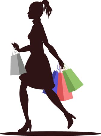 vector illustration of girl running with shoppingのイラスト素材