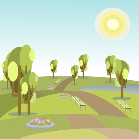 illustration landscape  park and outdoorのイラスト素材