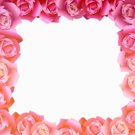 illustration of a frame of a bouquet of roses on a white backgroundの写真素材