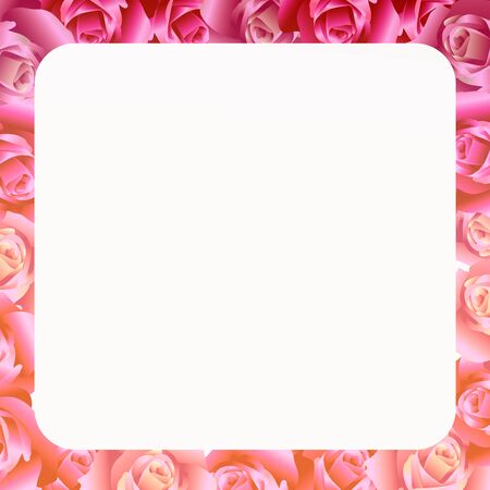 illustration of a frame of a bouquet of roses on a white backgroundの写真素材