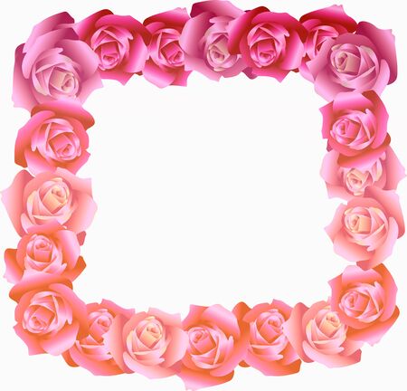 illustration of a frame of a bouquet of roses on a white backgroundの写真素材
