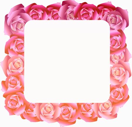 illustration of a frame of a bouquet of roses on a white backgroundの写真素材