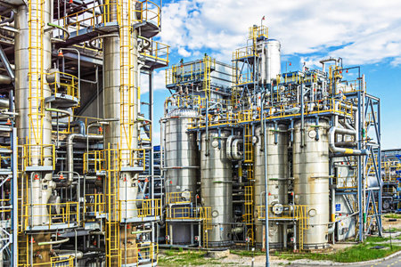 View of the liquefied gas production plant. Technological equipment.