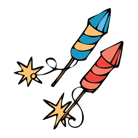Isolated Vector image of new year fireworks hand drawn doodleのイラスト素材