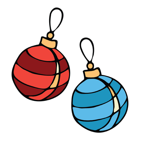 Isolated Vector image of Christmas tree balls hand drawn doodleのイラスト素材