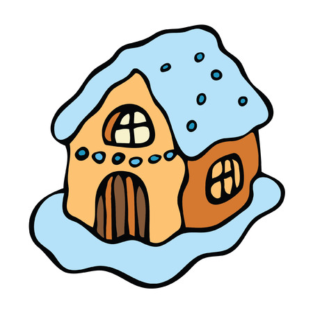 Isolated Vector image of small winter house hand drawn doodleのイラスト素材