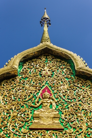 Building molding art in Thai style , Wat Sri Don Moon in Chiangmai Thailandの写真素材